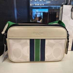 NWT! Coach Men's Graham Crossbody Bag Signature Canvas With Varsity Stripe CBI36